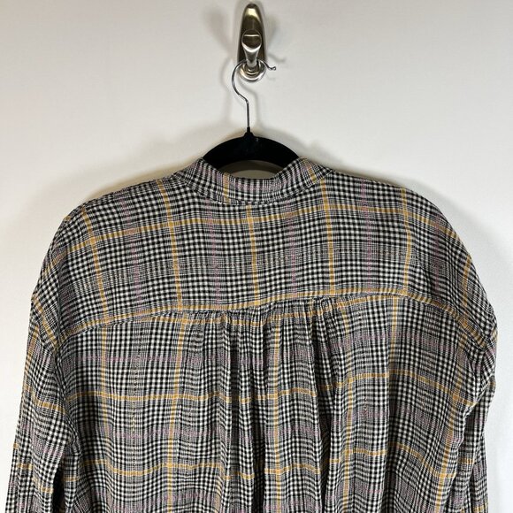 Women’s Free People Plaid Long Sleeve Button Down Top Shirt Small Oversized Boho - Picture 8 of 9